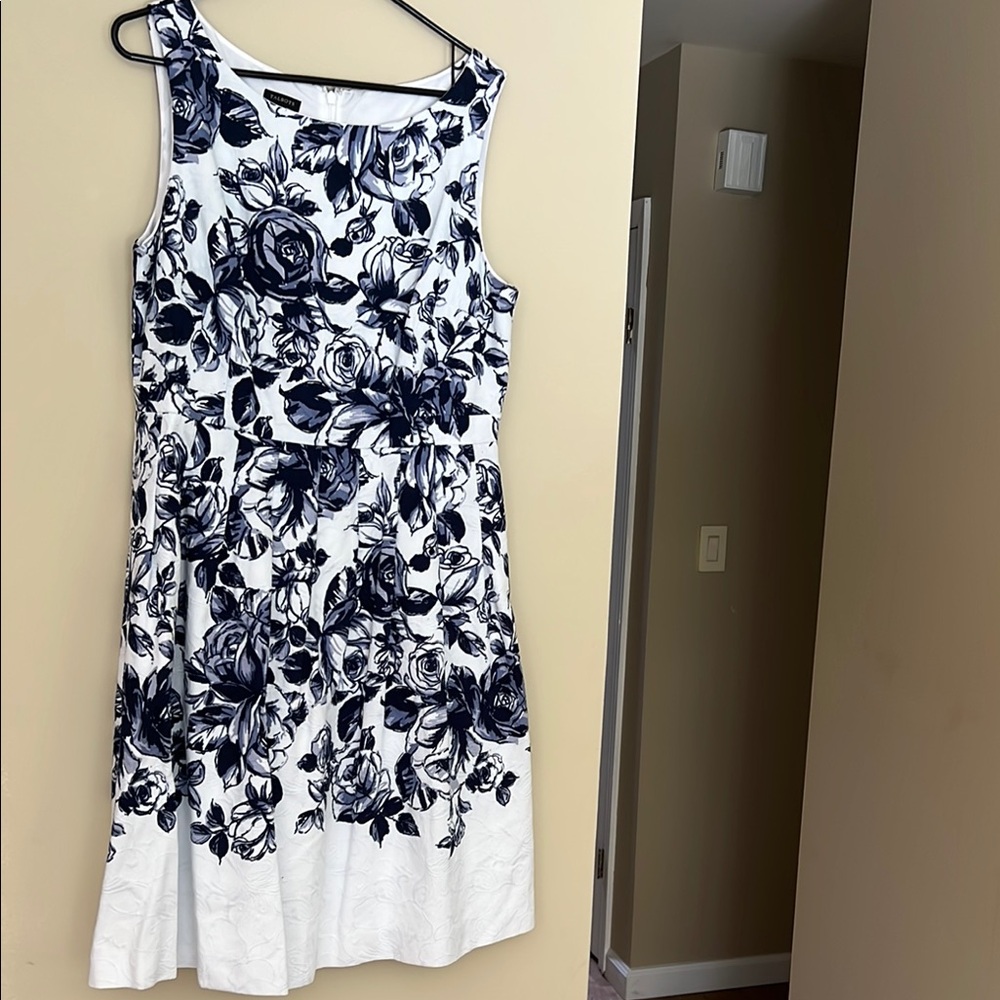 Talbots Blue  and White A-Line Dress Scoop Neck Sleeveless